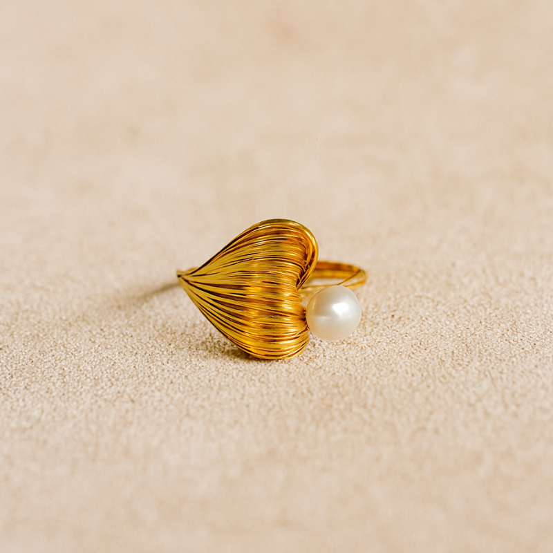 Gold Plated Heart and Pearl Ring