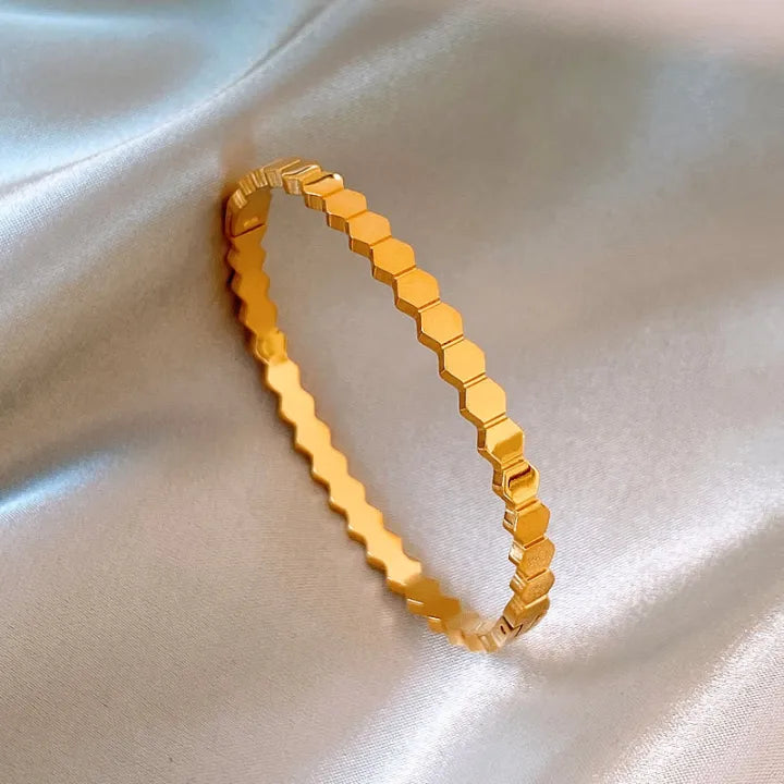 Stainless Steel 18k Gold Plated Bracelet, Hexagon Bangle.