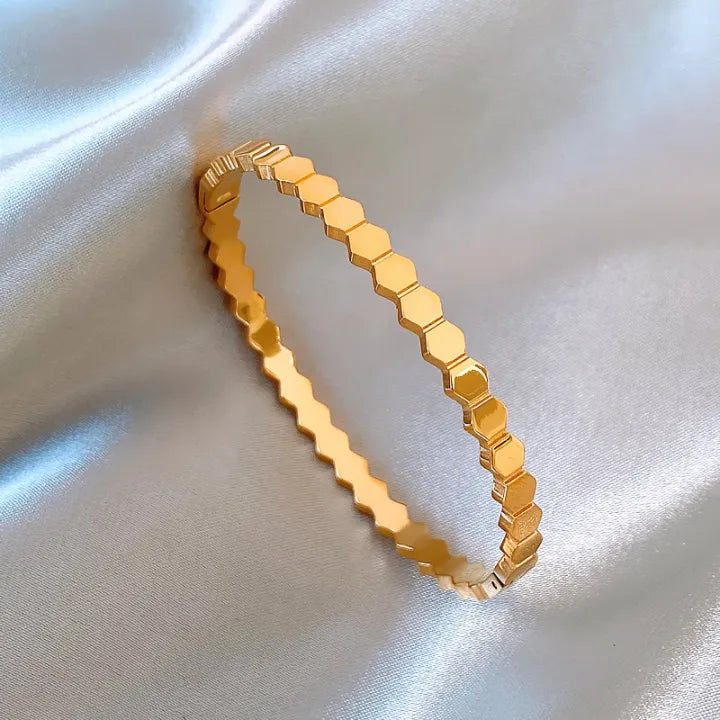Stainless Steel 18k Gold Plated Bracelet, Hexagon Bangle.