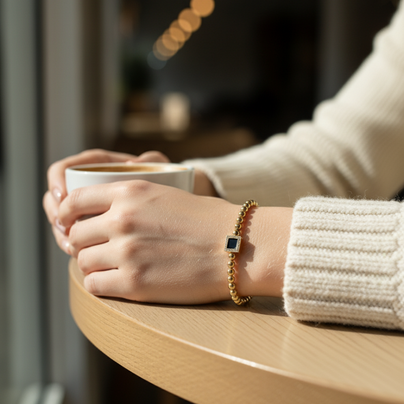 Black stone 18k Gold Plated Bangle