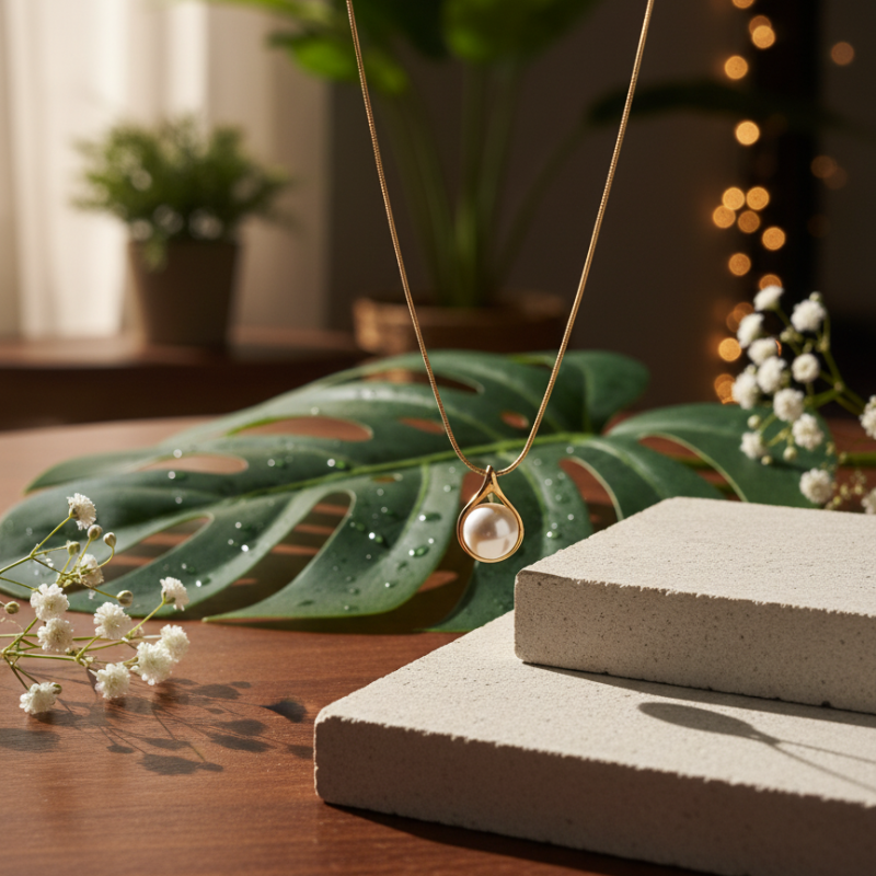 Single Pearl Gold Pendants Anti Tarnished