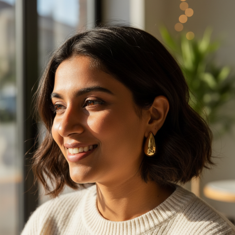 Golden Modern Style Earring