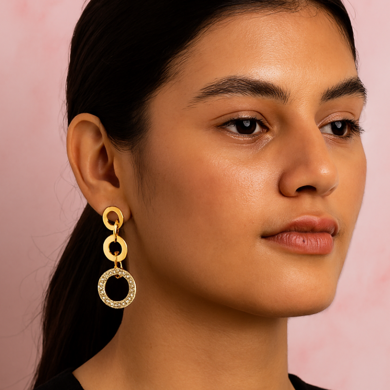 Three Circle gold plated Stoned Anti Tarnish Earring