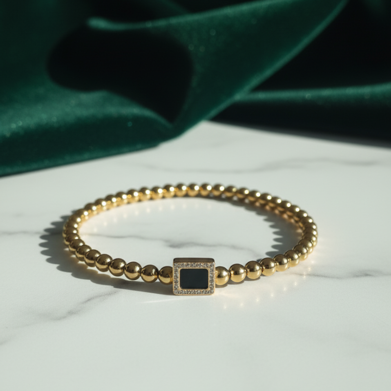 Black stone 18k Gold Plated Bangle