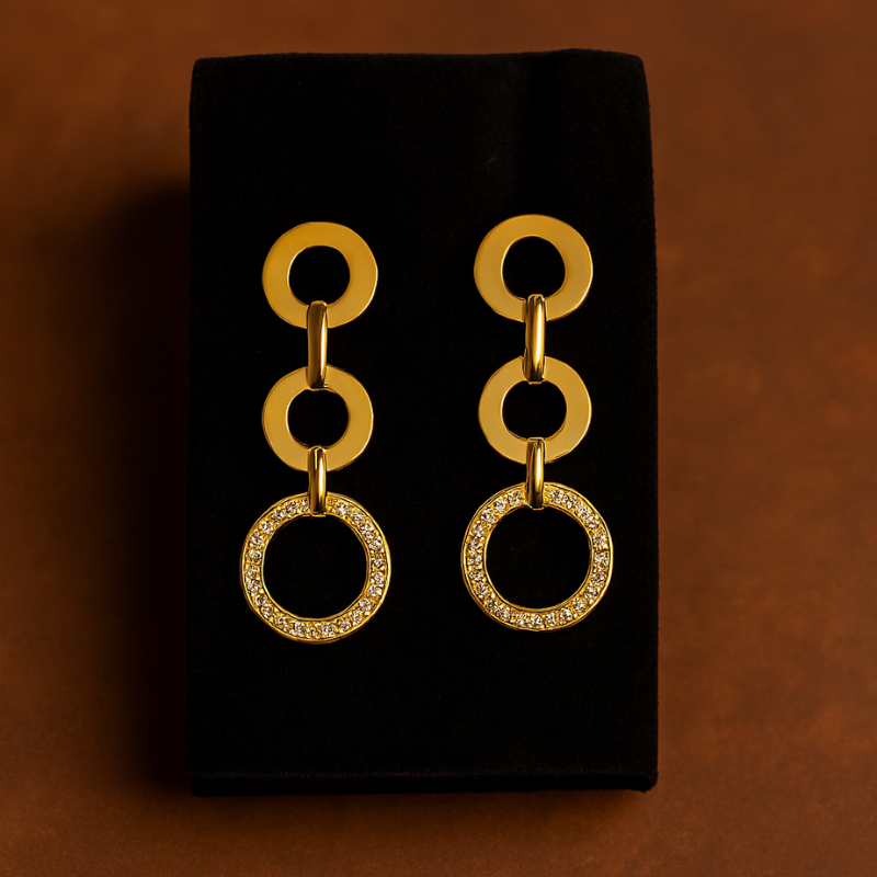 Three Circle gold plated Stoned Anti Tarnish Earring