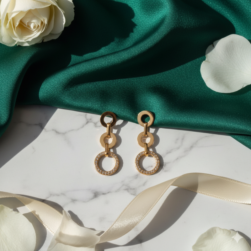 Three Circle gold plated Stoned Anti Tarnish Earring