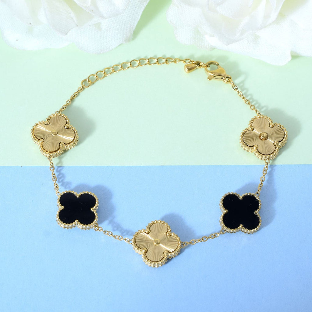 Black & Gold Four Leaf Lucky Clover Bracelet