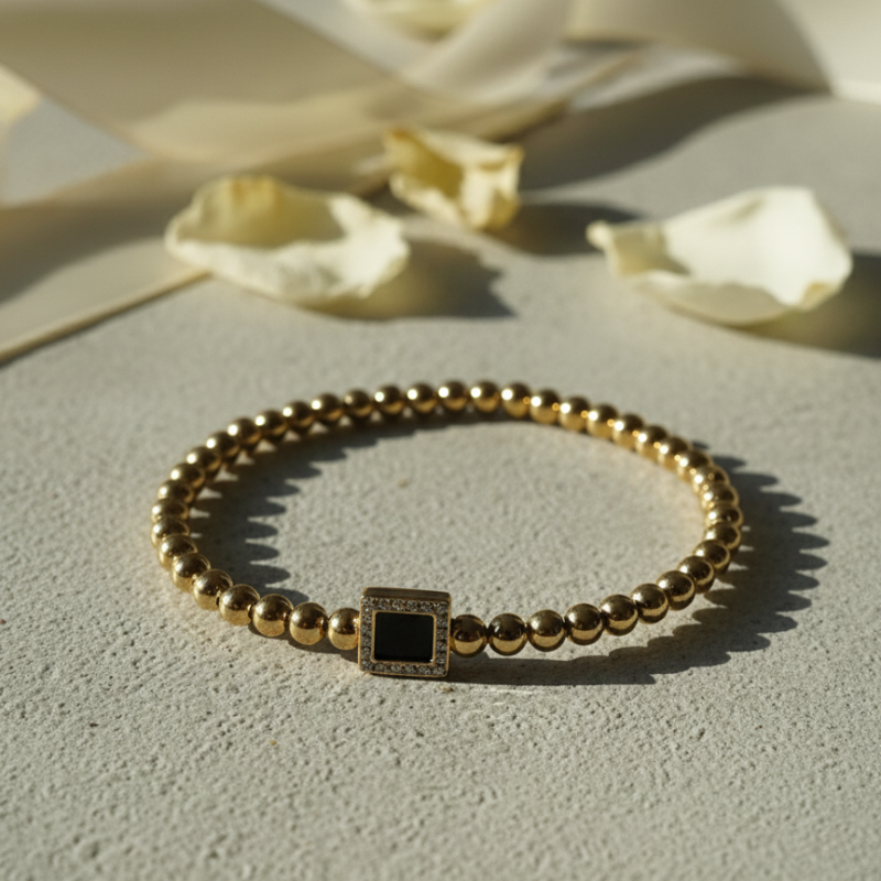 Black stone 18k Gold Plated Bangle