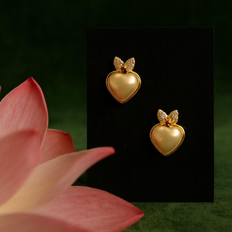 White Heart with Bow Earring