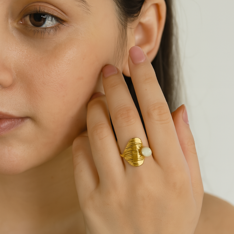 Gold Plated Heart and Pearl Ring