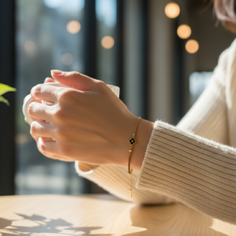 Lucky White Stoned Bracelet Gold Anti Tarnished