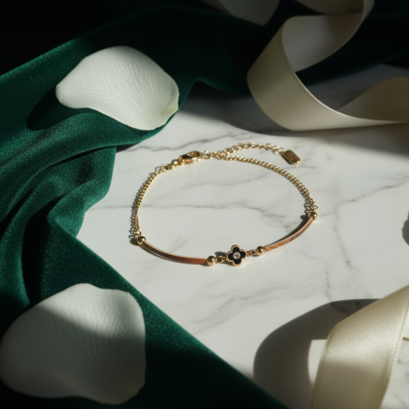 Lucky White Stoned Bracelet Gold Anti Tarnished