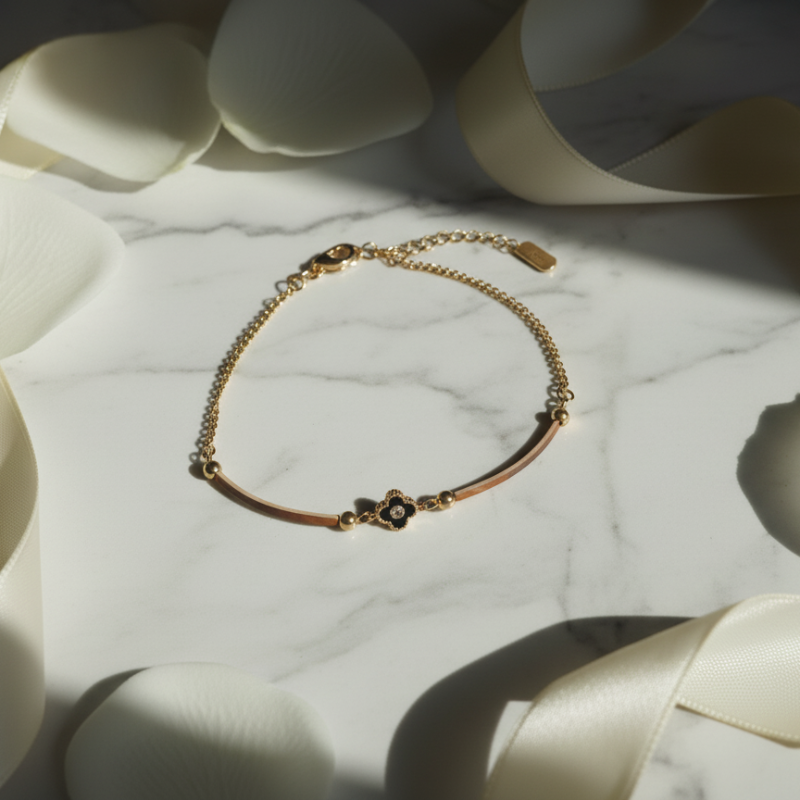 Lucky White Stoned Bracelet Gold Anti Tarnished