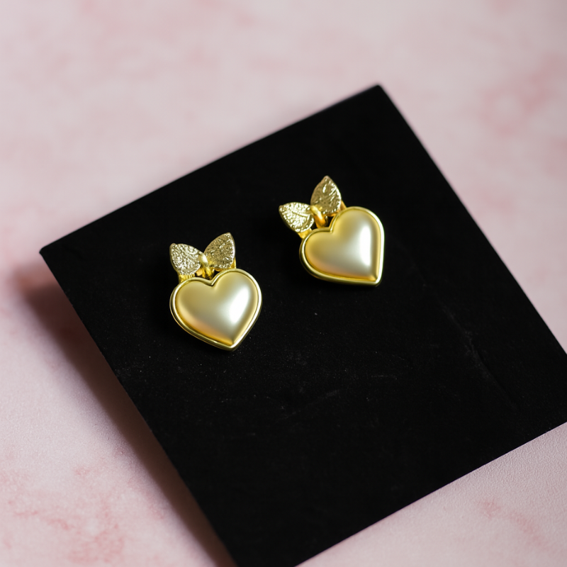 White Heart with Bow Earring