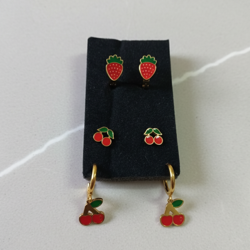 Pack Of #3 Strawberry and Berry Nuts Earring Anti-Tarnish