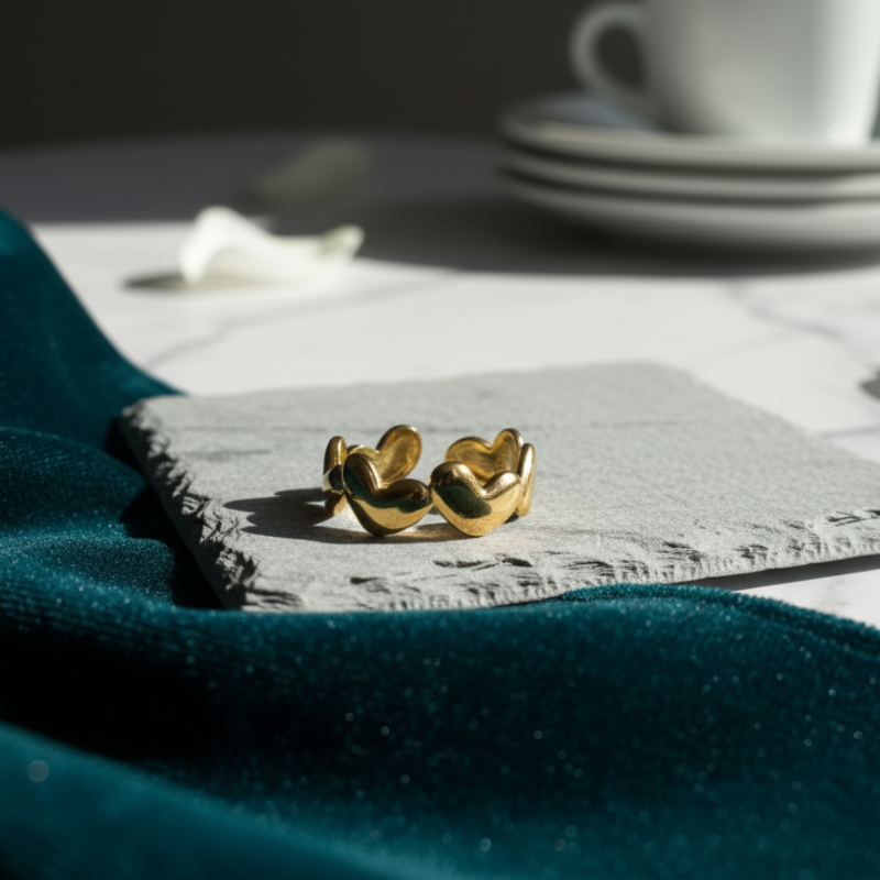 Six Heart Adjustable Ring Gold Plated Anti tarnish Stainless Steel