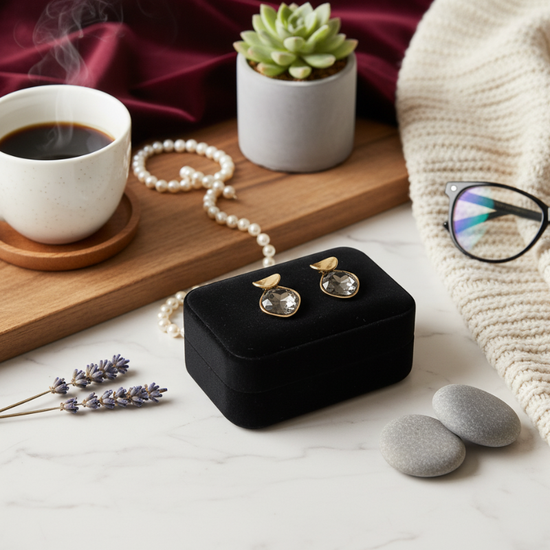 Premium Black Stoned Earring AD Jewellery