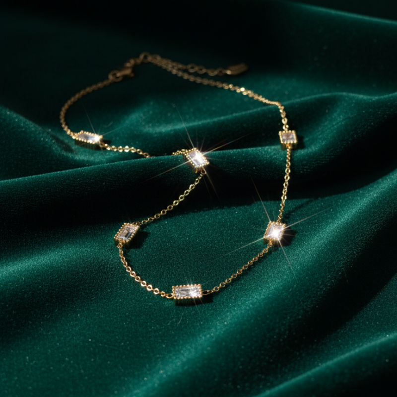 6 Stones Rectangle Gold Pendants