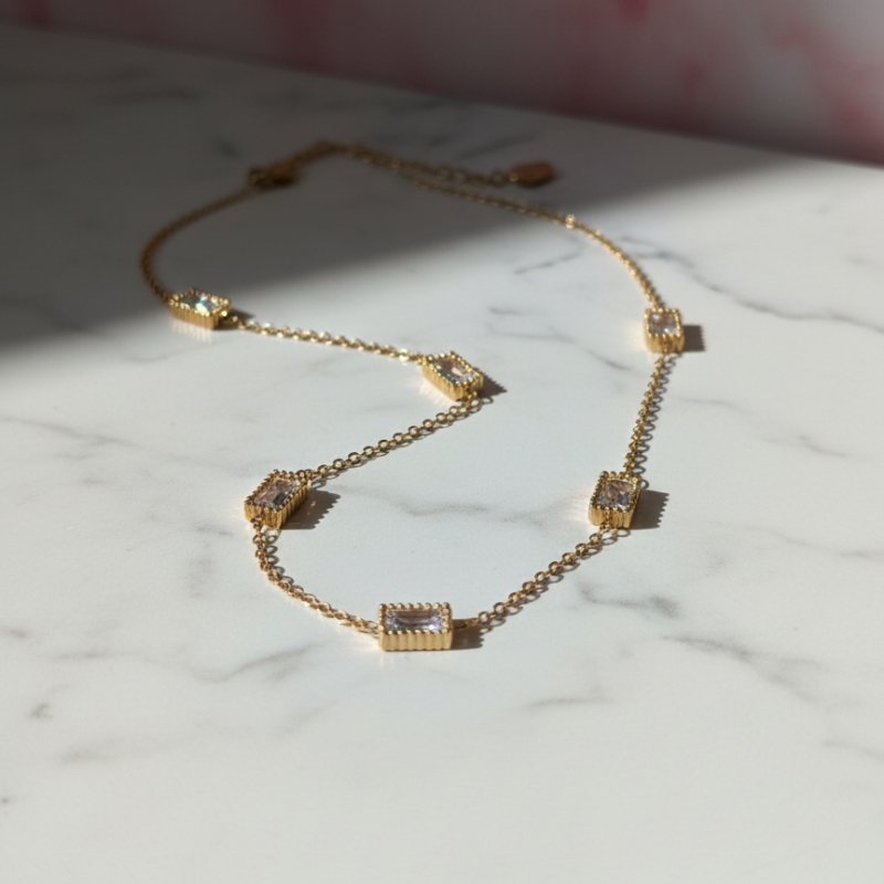 6 Stones Rectangle Gold Pendants