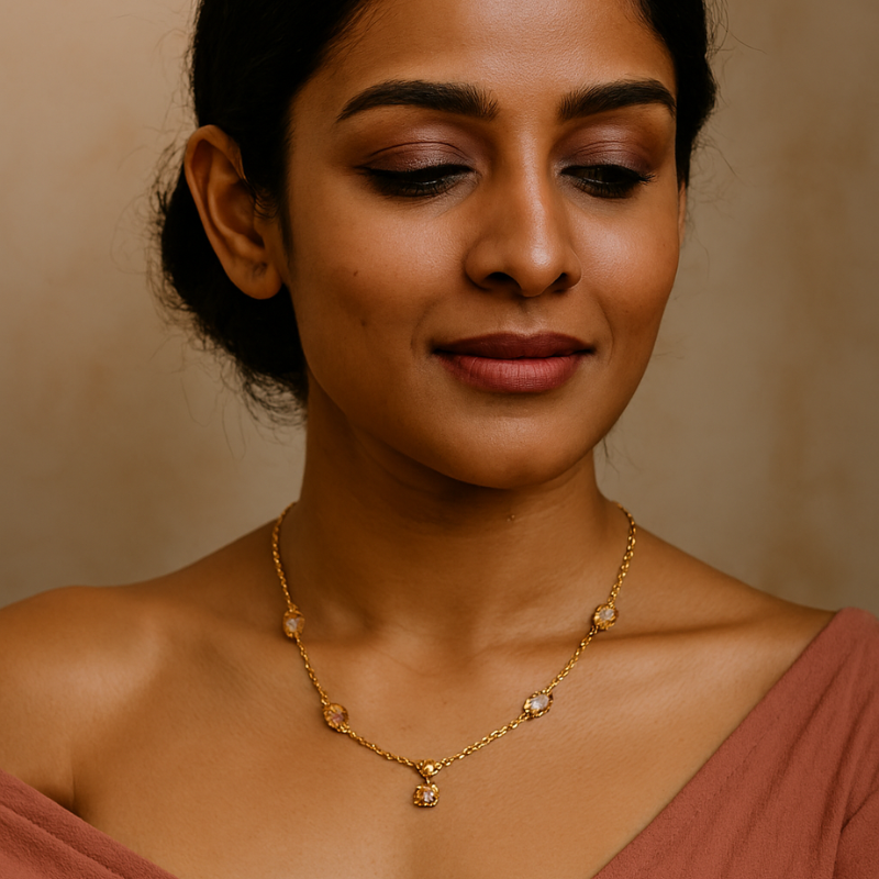 6 Stones Rectangle Gold Pendants