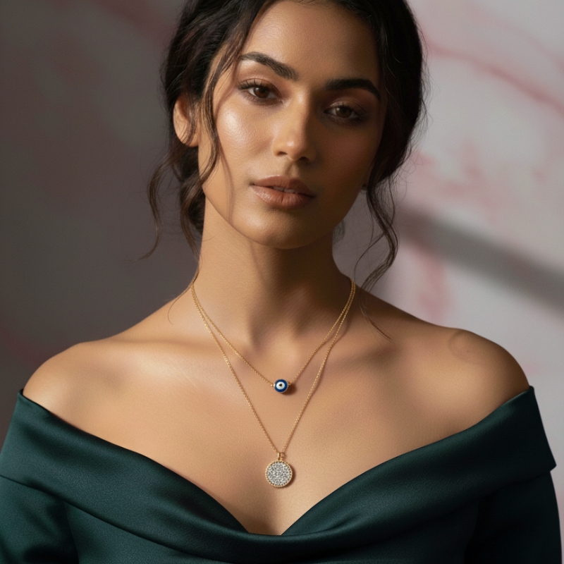 Evil Eye With a Circle Crystal Anti tarnish Pendants