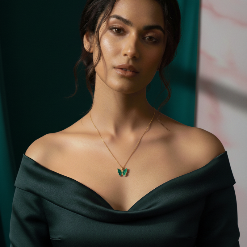 Butterfly With Stone Pendants Anti Tarnished