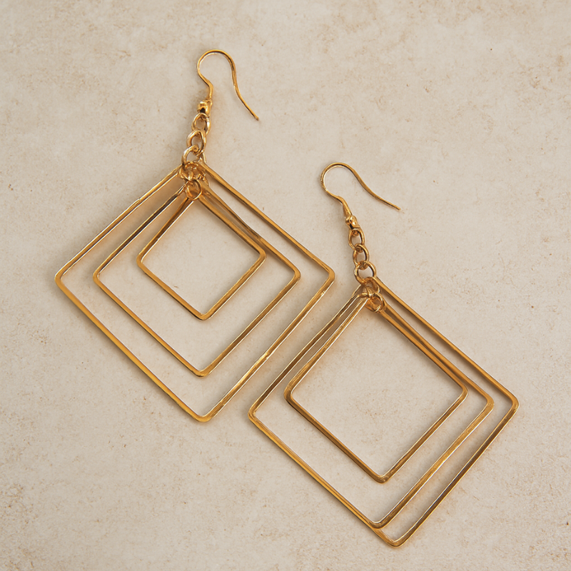 Three layered Square Earring with Two Different Shades.