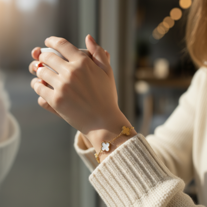 18k Gold Plated On Stainless Steel Sounded Shell Chain Bracelet