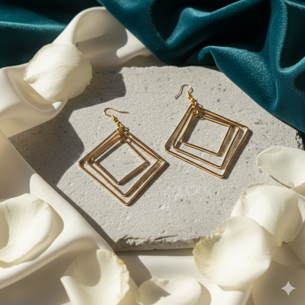 Three layered Square Earring with Two Different Shades.
