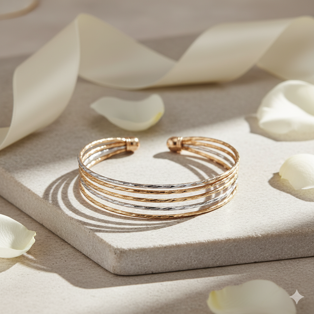 Gold Plated Bangle with Silver Touch