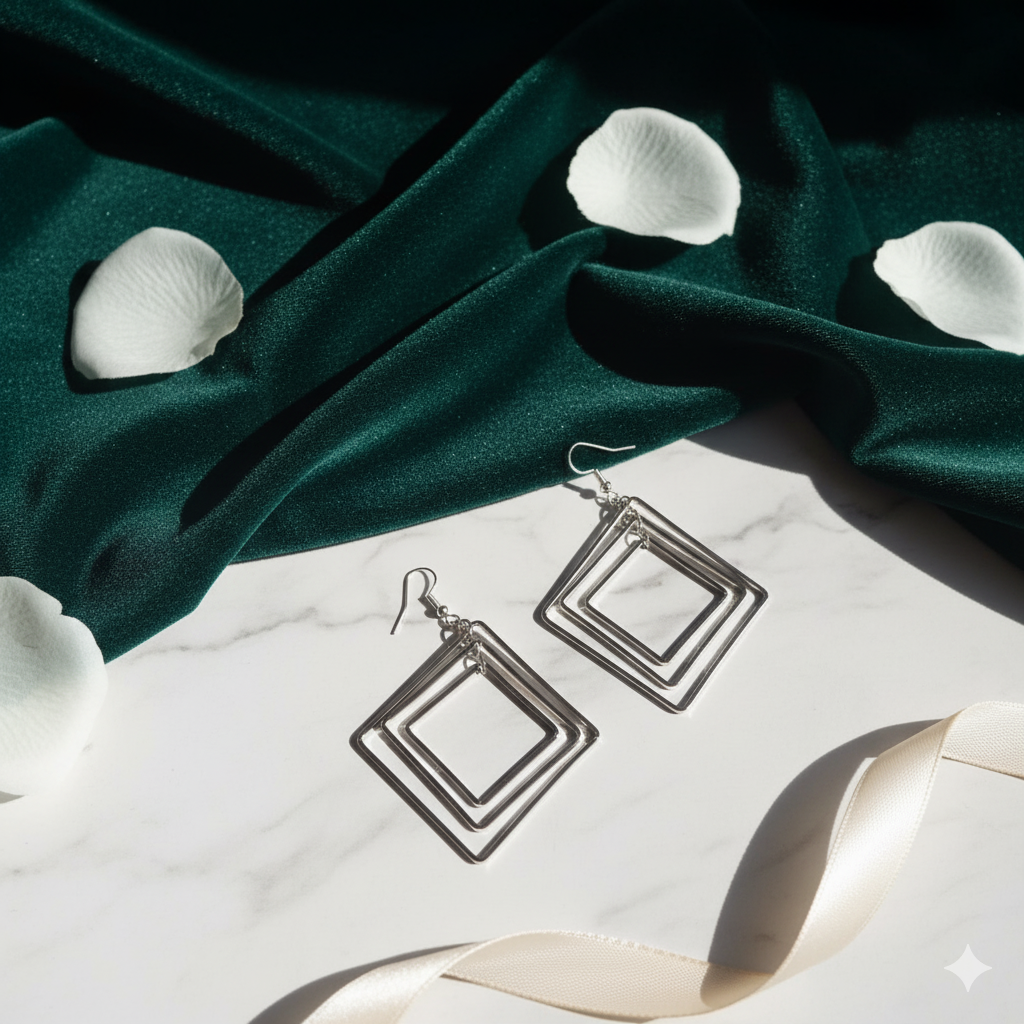 Three layered Square Earring with Two Different Shades.