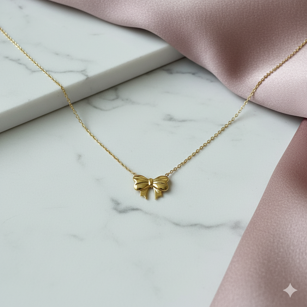 Cute Bow Gold Plated Pendant Necklace