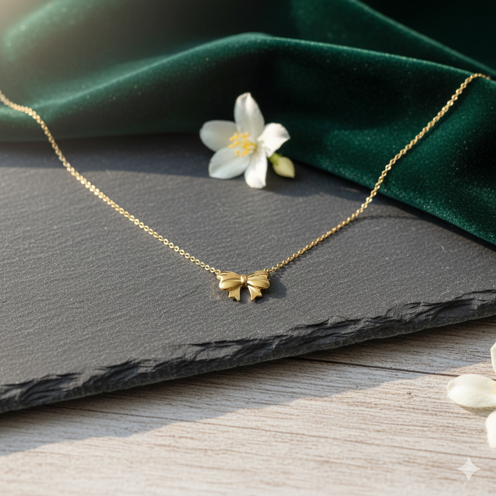 Cute Bow Gold Plated Pendant Necklace
