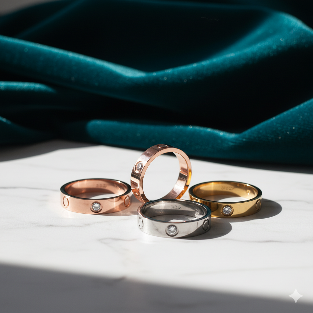 Rose Gold, Silver & Golden with Stone Ring Pack of 3