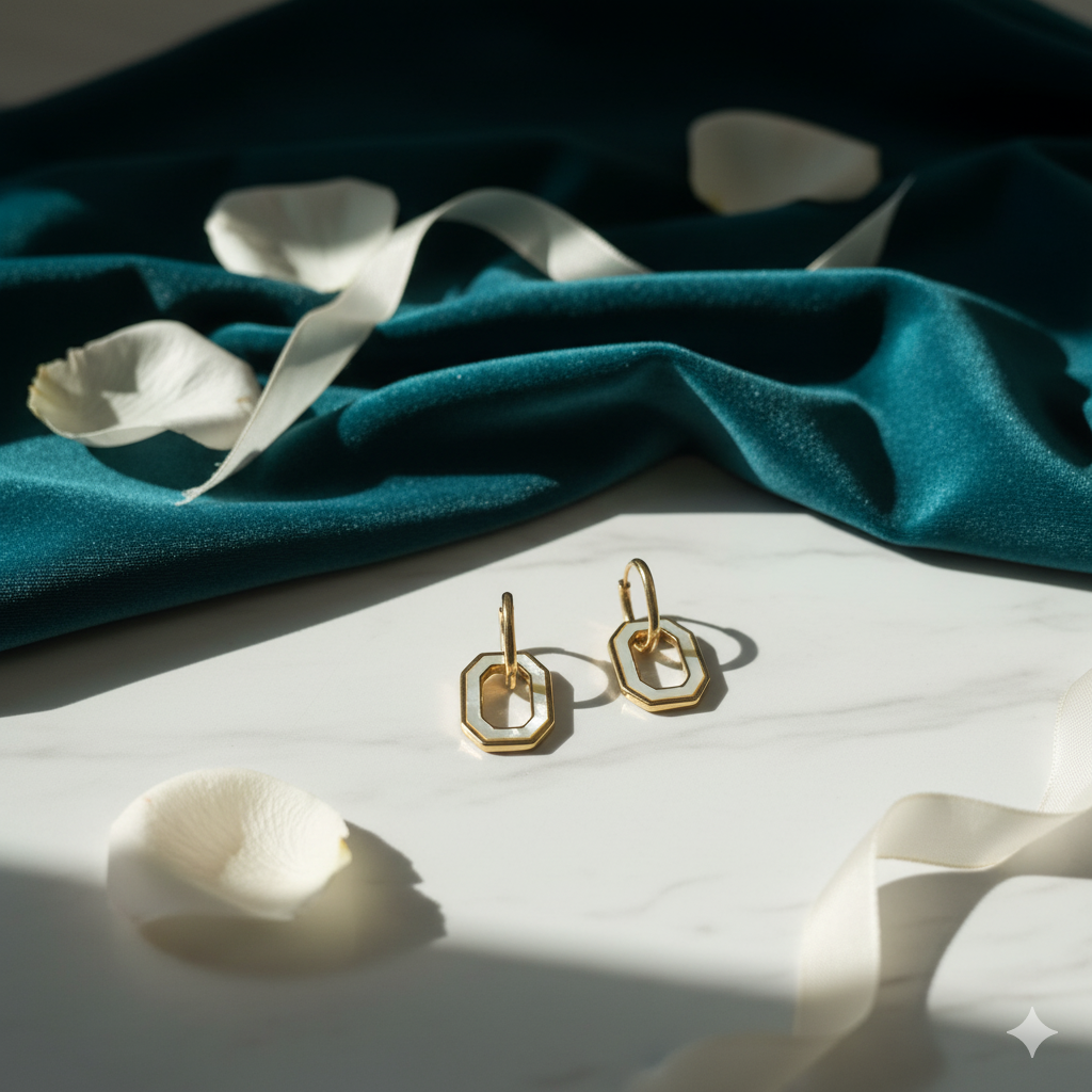White layered Octagon Design Gold Plated Earring