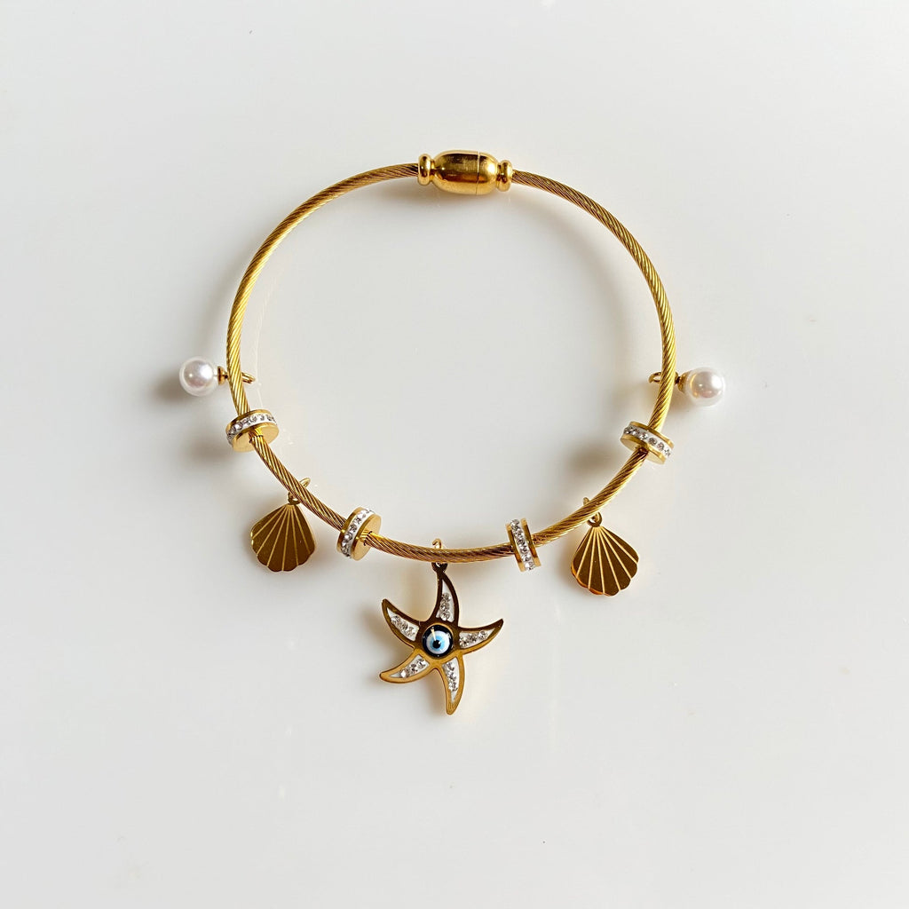 Star Evil Eye Stainless Steel Protect Your Energy Gold Plated Bangle