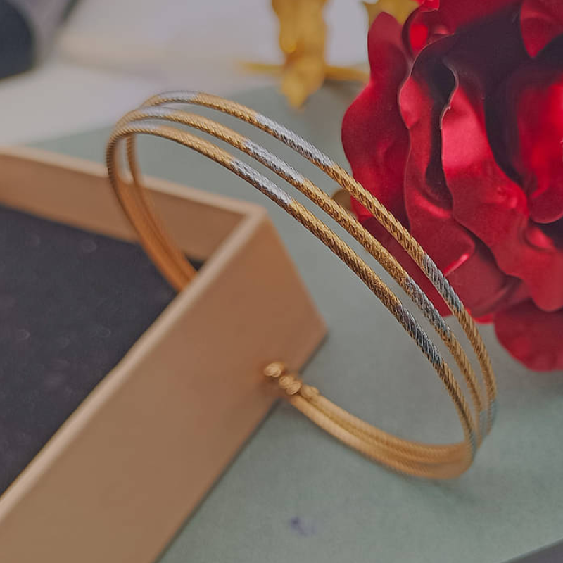 Gold Plated Bangle with Silver Touch