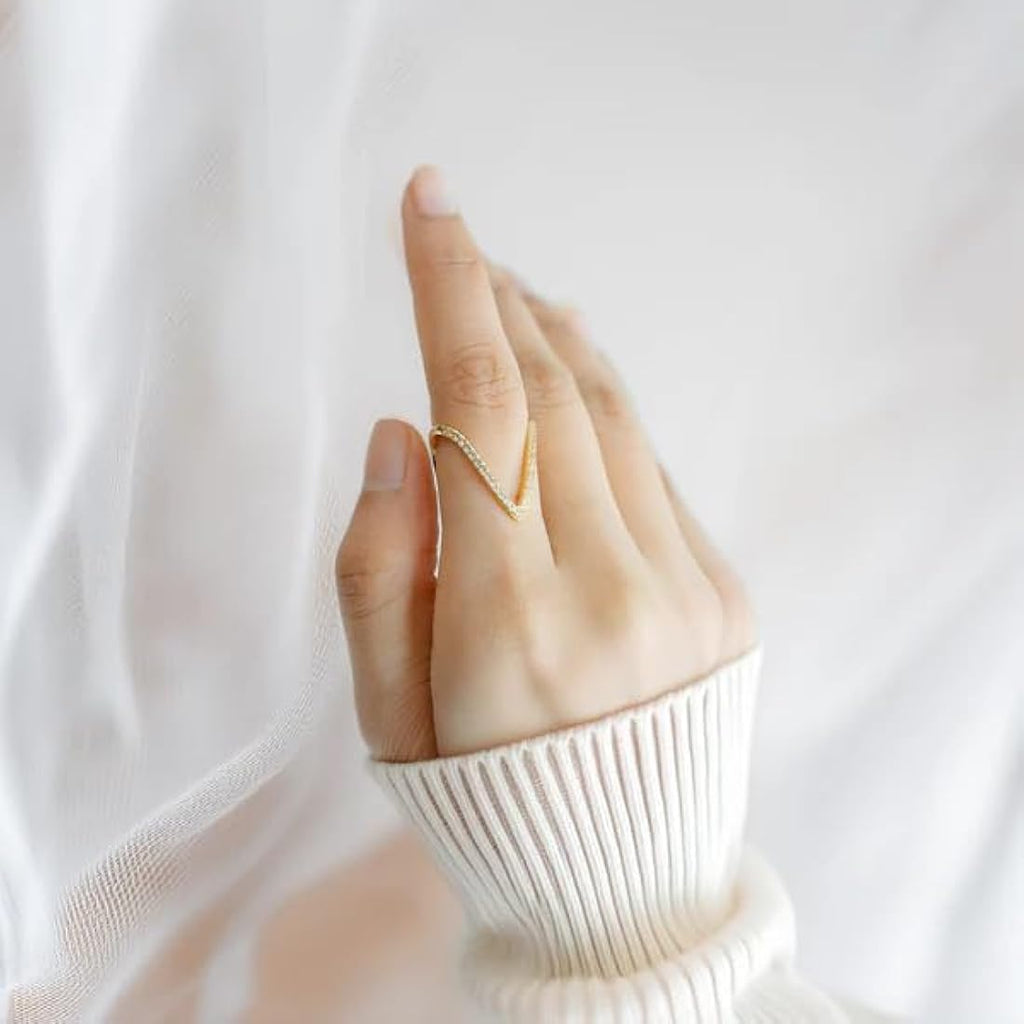 V Shape Gold with Stones Dual Side Adjustable Ring