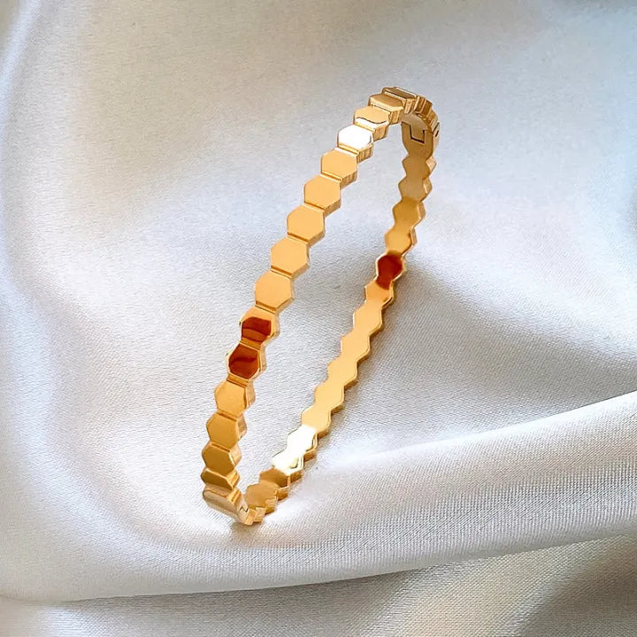Stainless Steel 18k Gold Plated Bracelet, Hexagon Bangle.