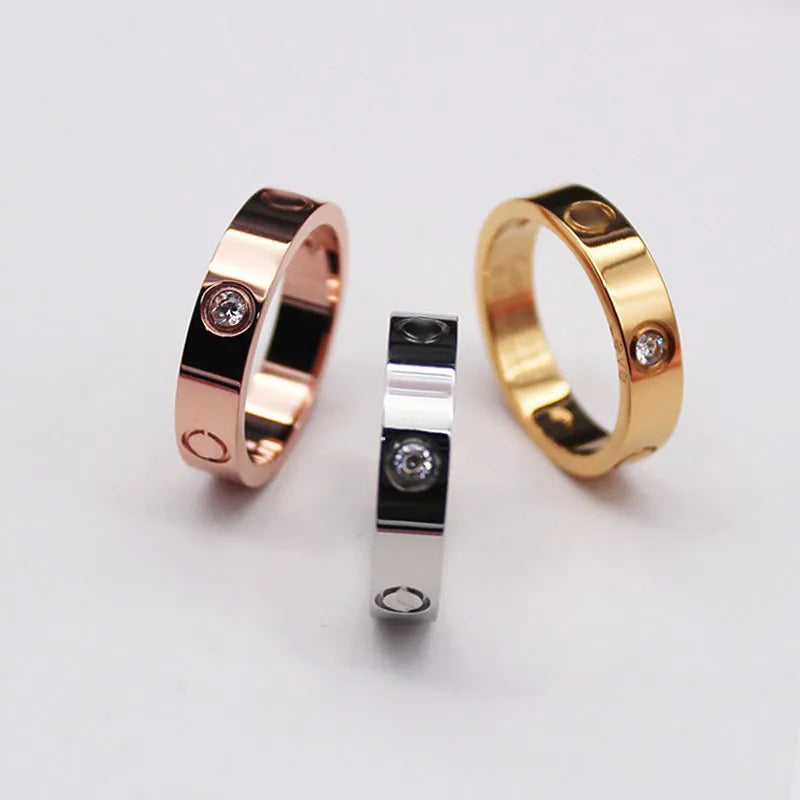 Rose Gold, Silver & Golden with Stone Ring Pack of 3