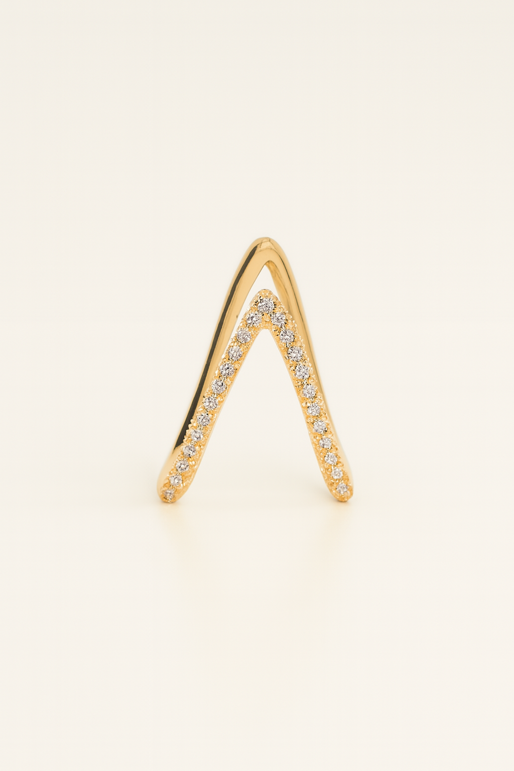 V Shape Gold with Stones Dual Side Adjustable Ring