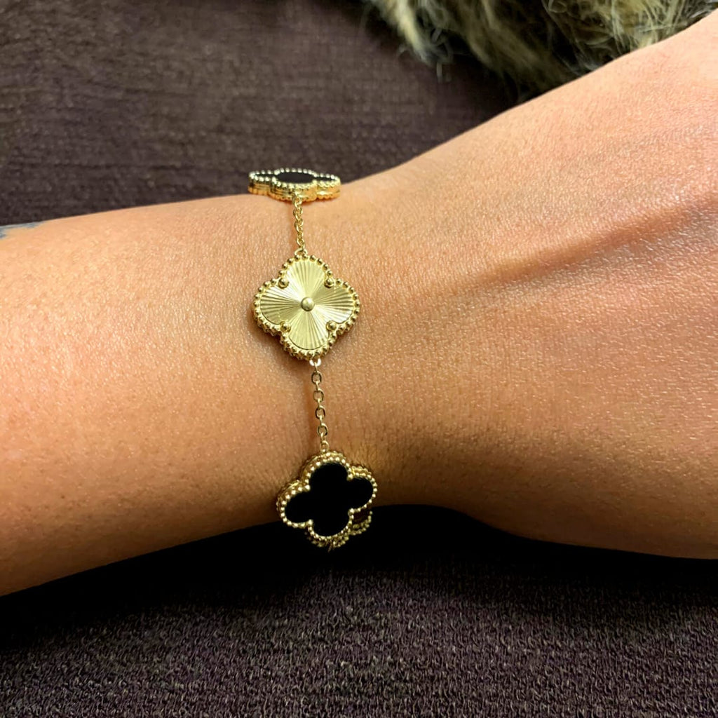 Black & Gold Four Leaf Lucky Clover Bracelet