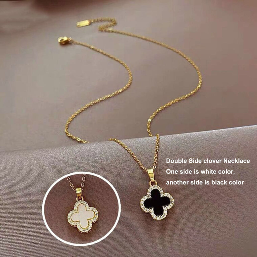 Two-Sided Black & White Clover Necklace