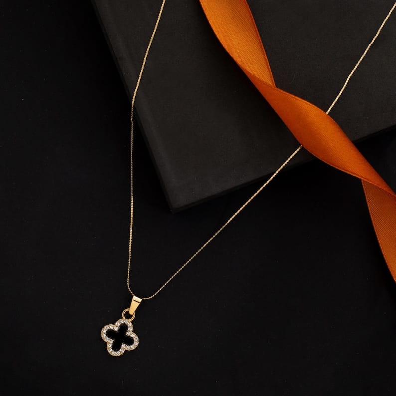 Two-Sided Black & White Clover Necklace