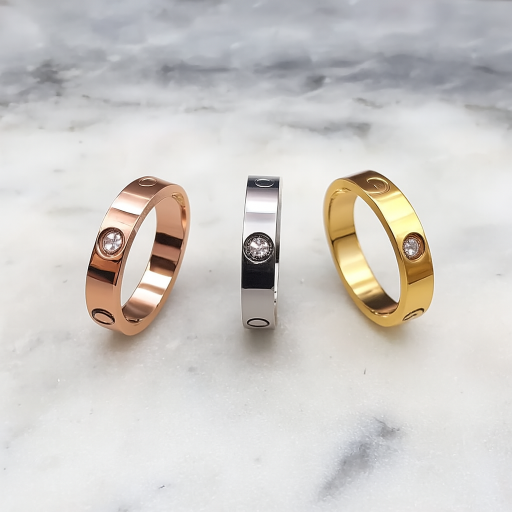 Rose Gold, Silver & Golden with Stone Ring Pack of 3